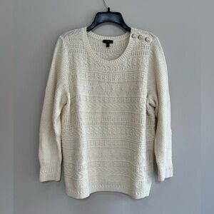Talbots Women’s Pullover Cotton Knit Sweater Anchor Button Detail, Ivory, 1XP